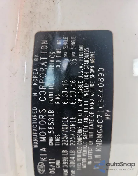 2012 Kia Sedona Lx from USA, damaged, VIN KNDMG4C71C6440890